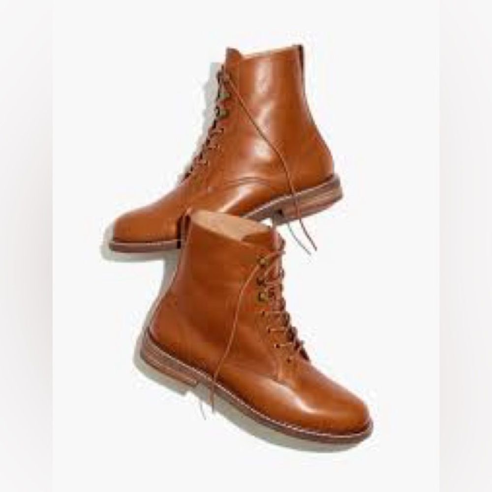 Madewell Kellie Lace-Up Combat Boots Brown Leather Size 10